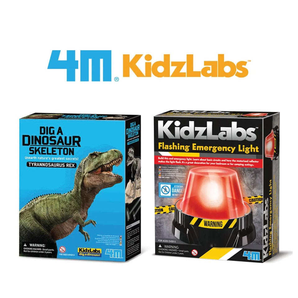4M KidzLabs Twin Pack : Tyrannosaurus Rex Skeleton + Flashing Emergency Light | Isetan KL Online Store