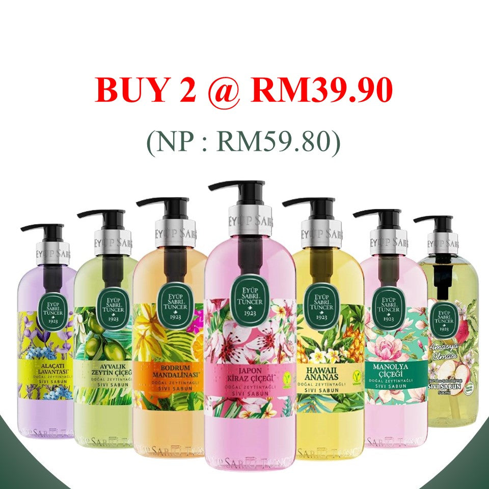 EYUP SABRI TUNCER [Bundle] Natural Olive Oil Liquid Soap 500ml x 2 (Assorted) | Isetan KL Online Store