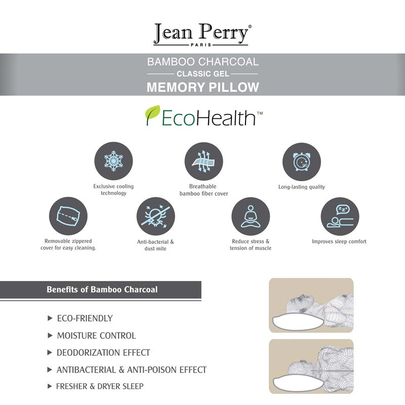JEAN PERRY Ecohealth Bamboo Charcoal Classic Gel Memory Pillow | Isetan KL Online Store