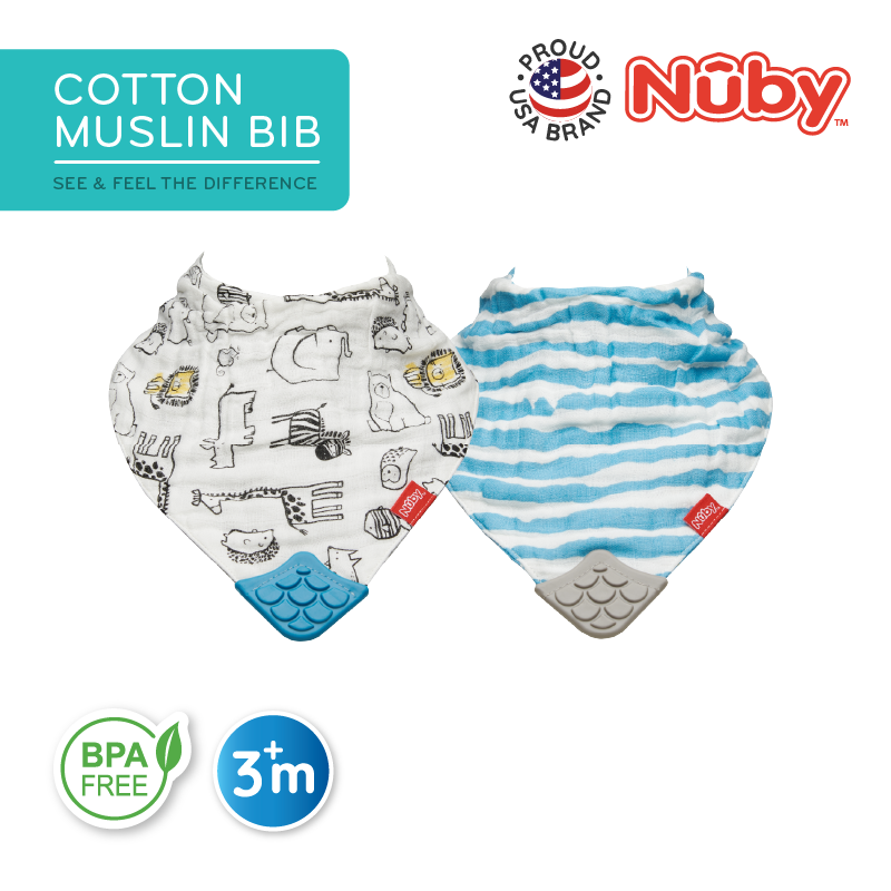 NUBY NB4324 Muslin Bandana Bibs & Teether (2pack) | Isetan KL Online Store