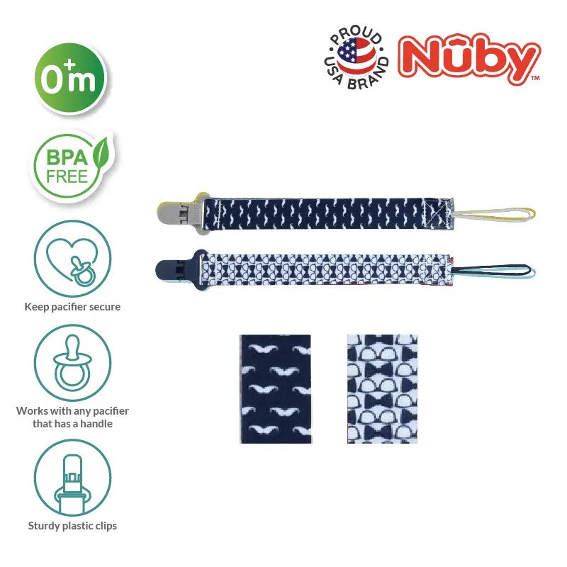 NUBY Nuby Fashion Printed Cloth Pacifinder with Clips 2pc Assorted | Isetan KL Online Store