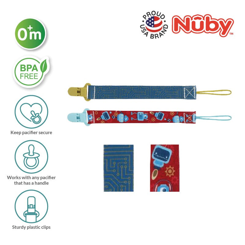 NUBY Nuby Fashion Printed Cloth Pacifinder with Clips 2pc Assorted | Isetan KL Online Store