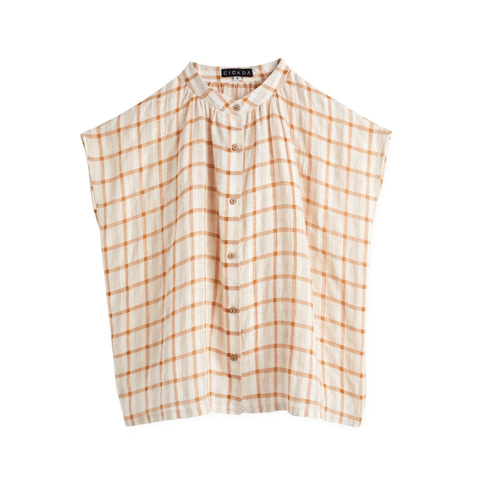 CICADA Boxy Cut Mandarin Collar Shirt (BROWN) | Isetan KL Online Store