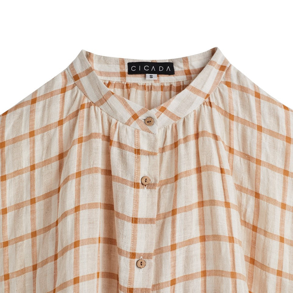 CICADA Boxy Cut Mandarin Collar Shirt (BROWN) | Isetan KL Online Store