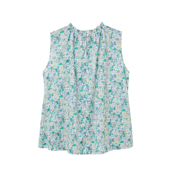 CICADA Floral Sleeveless Top with Gathered Collar (Green) | Isetan KL Online Store