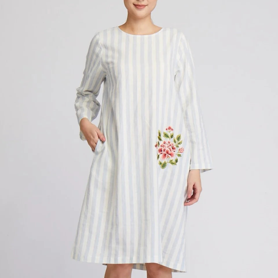 CICADA Long Sleeve A-Line Dress (Light Blue) | Isetan KL Online Store
