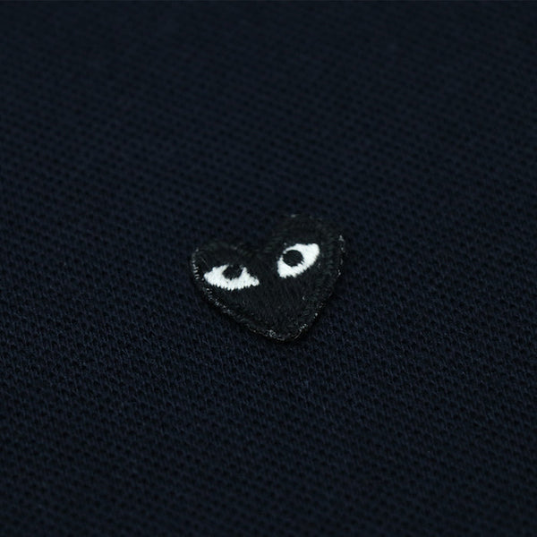COMME DES GARCONS PLAY Embroidered-logo knitted polo top (Navy with Black Heart) | Isetan KL Online Store