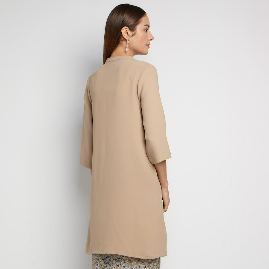CULTIVATION Boxy Tunic With Beaded Front Placket (KHAKI) | Isetan KL Online Store