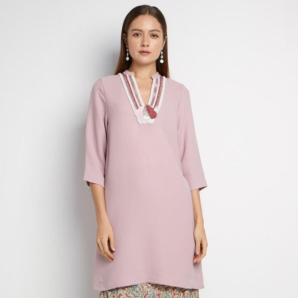 CULTIVATION Boxy Tunic With Beaded Front Placket (PINK) | Isetan KL Online Store