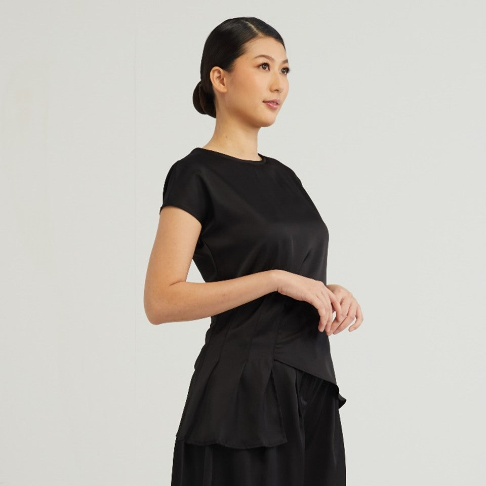 CULTIVATION Cap Sleeve Draping Blouse (Black) | Isetan KL Online Store