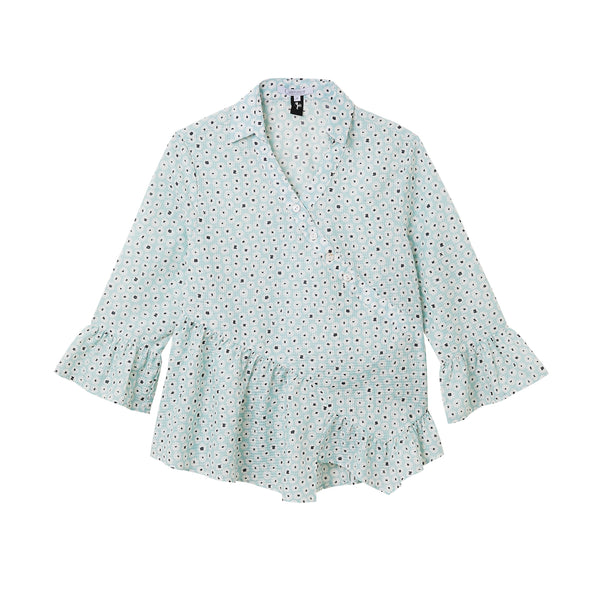 CULTIVATION Collared Shirt with Frills (Light Blue) | Isetan KL Online Store