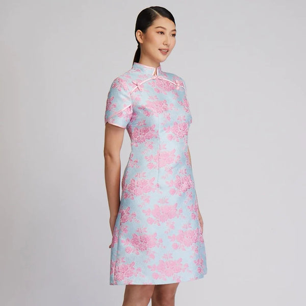 CULTIVATION Floral Brocade A-Line Dress (Pink Light Blue) | Isetan KL Online Store
