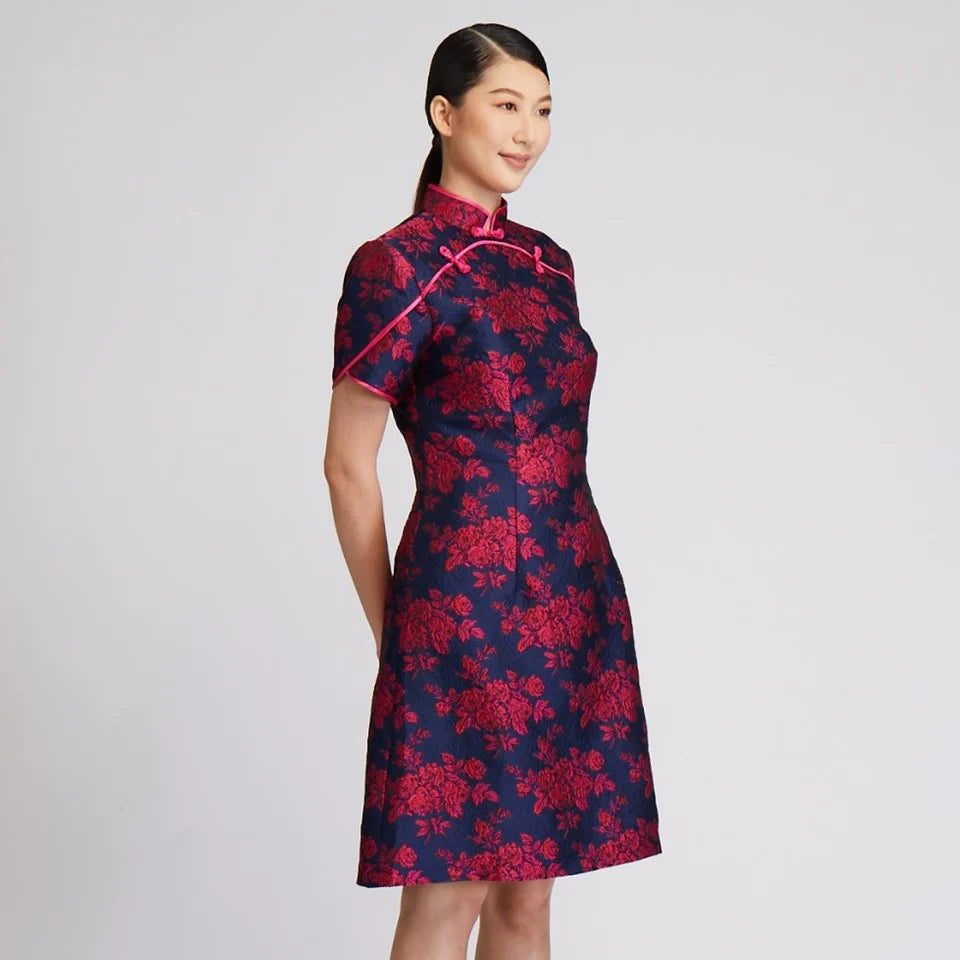 CULTIVATION Floral Brocade A-Line Dress (Red Navy) | Isetan KL Online Store