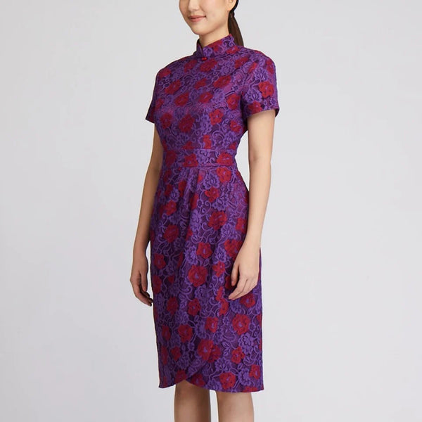 CULTIVATION Floral Lace Wrap Qipao (Purple) | Isetan KL Online Store