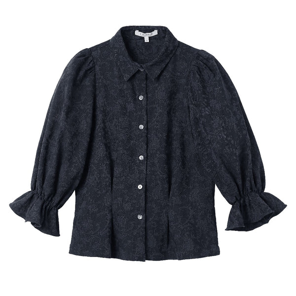 CULTIVATION Jacquard Shirt with Puffed Sleeves (Black) | Isetan KL Online Store