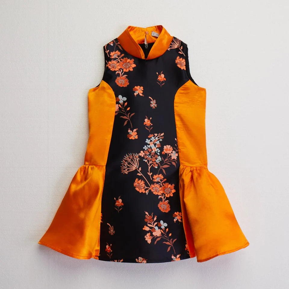 CULTIVATION Kids Floral Brocade Dress (Orange Black) | Isetan KL Online Store