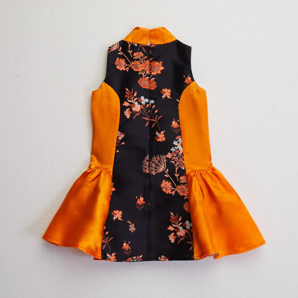 CULTIVATION Kids Floral Brocade Dress (Orange Black) | Isetan KL Online Store