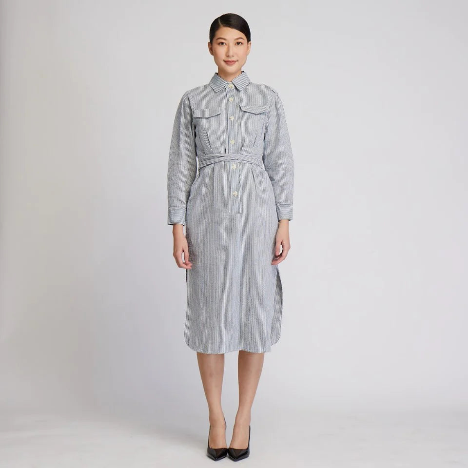 CULTIVATION Long Sleeve Cotton Shirt Dress (Navy) | Isetan KL Online Store