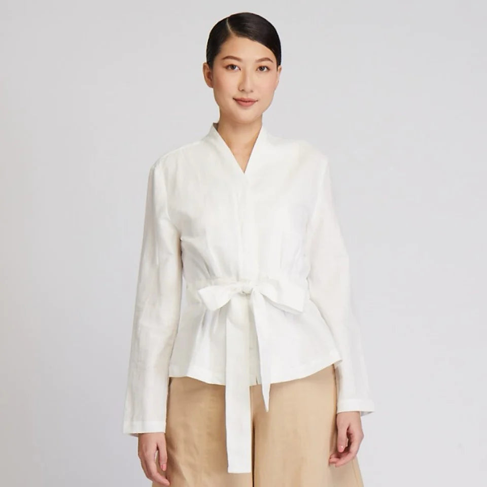 CULTIVATION Long Sleeve Fitted Tie Blouse (White) | Isetan KL Online Store