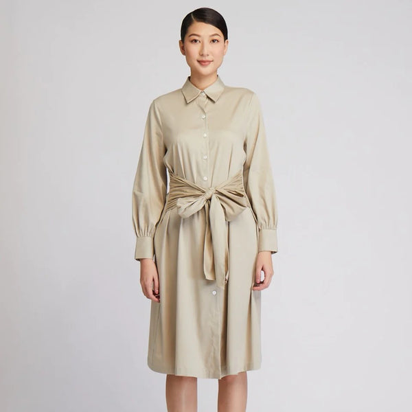 CULTIVATION Long Sleeve Shirt Dress (Beige) | Isetan KL Online Store