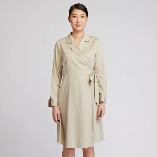 CULTIVATION Long Sleeve Wrap Shirt Dress (Beige) | Isetan KL Online Store