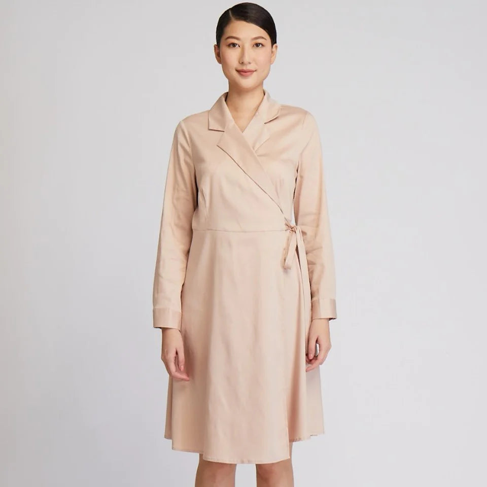 CULTIVATION Long Sleeve Wrap Shirt Dress (Light Pink) | Isetan KL Online Store