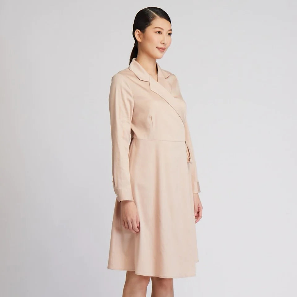 CULTIVATION Long Sleeve Wrap Shirt Dress (Light Pink) | Isetan KL Online Store