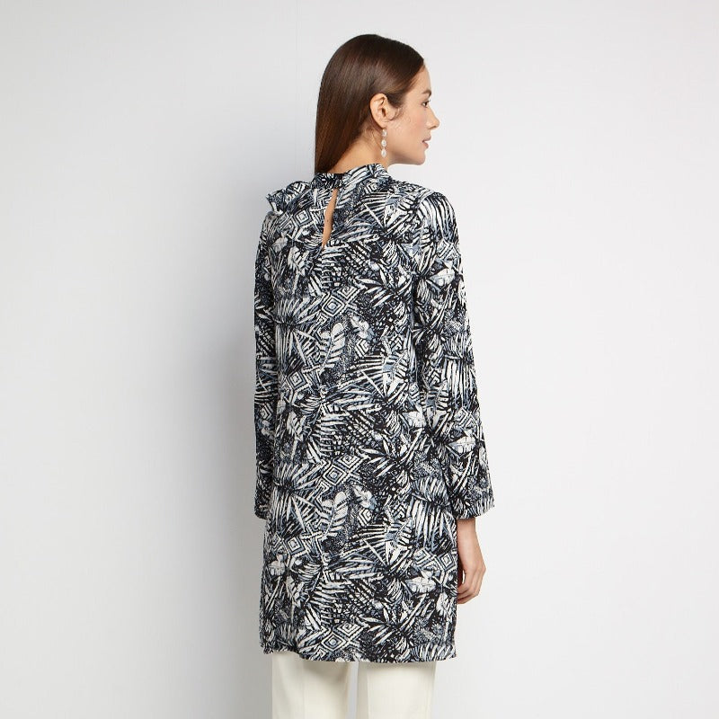 CULTIVATION Printed Long Sleeves Tunic With Neck-Scarf (BLACK) | Isetan KL Online Store