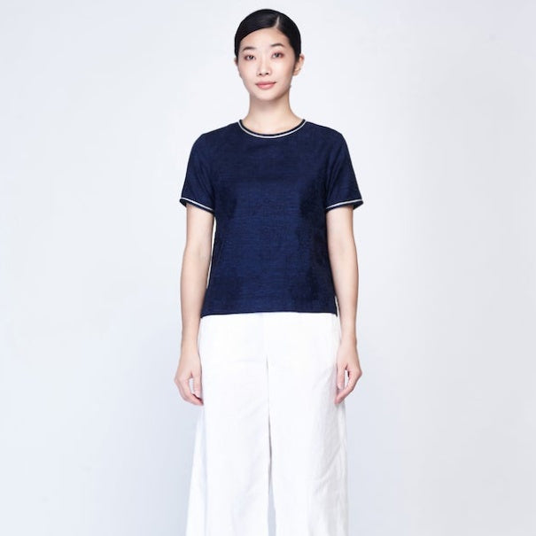 CULTIVATION Round Neck Short Sleeves Boxy Top With Piping | Isetan KL Online Store