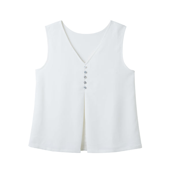 CULTIVATION Sleeveless Blouse with Back Buttons (White) | Isetan KL Online Store