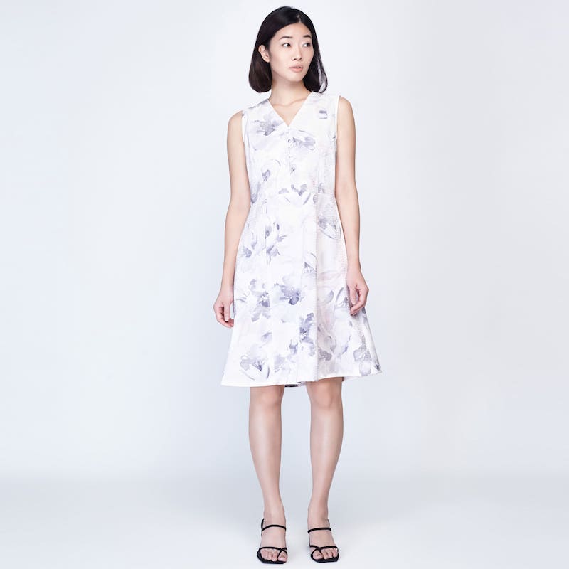 CULTIVATION Sleeveless Floral Dress With V-Neck (Grey) | Isetan KL Online Store