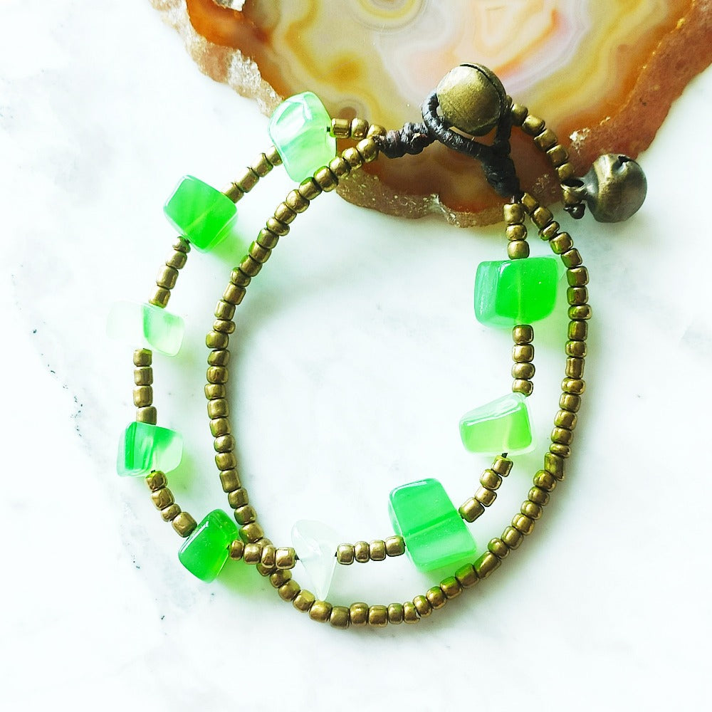 ER BY ERVY Natural Green Agate Gemstone Chip Chain Bracelet | Isetan KL Online Store