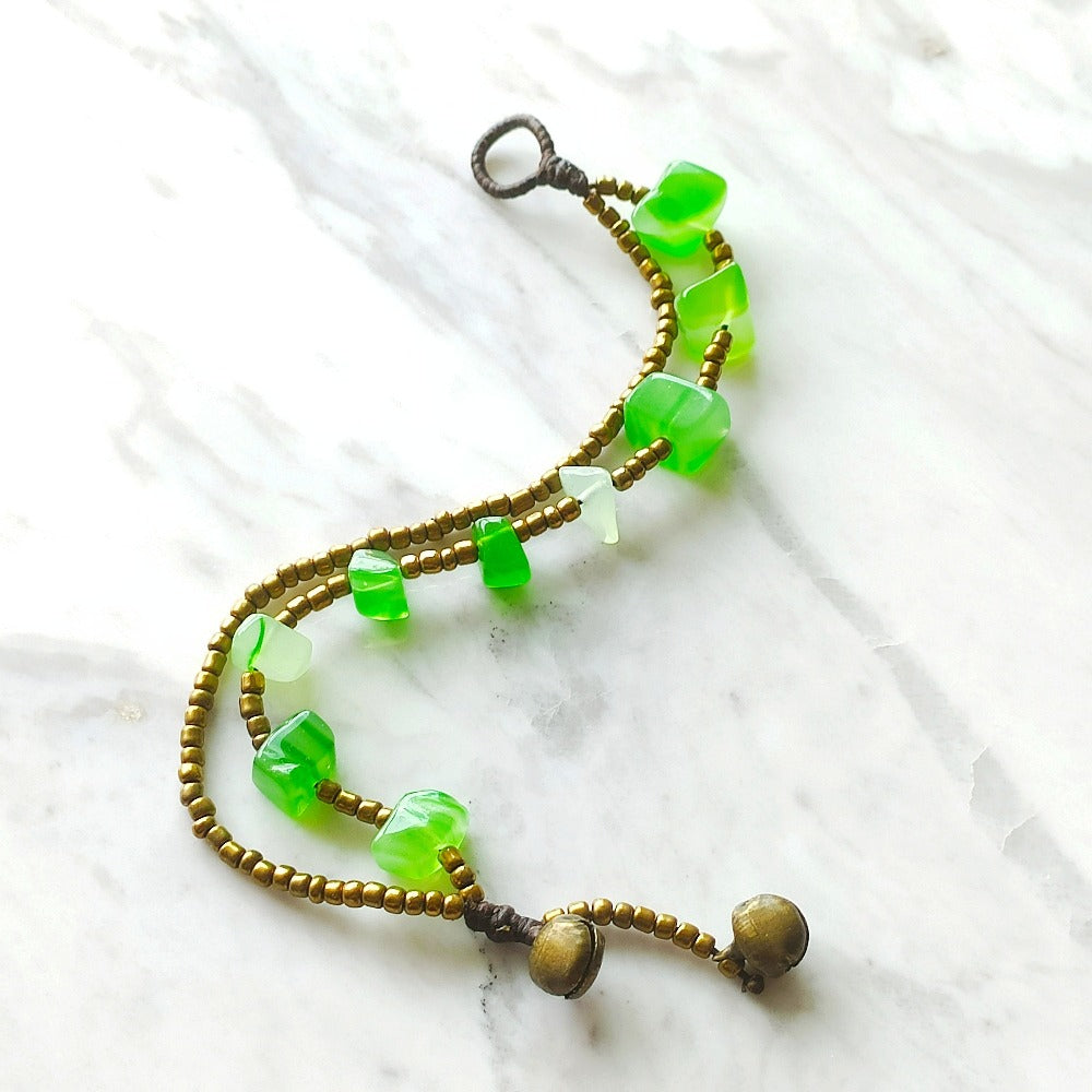 ER BY ERVY Natural Green Agate Gemstone Chip Chain Bracelet | Isetan KL Online Store