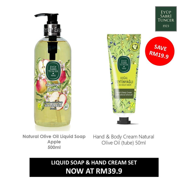 EYUP SABRI TUNCER Natural Olive Oil Liquid Soap 500ml + Hand & Body Cream 50ml Set (Save RM19.90) | Isetan KL Online Store