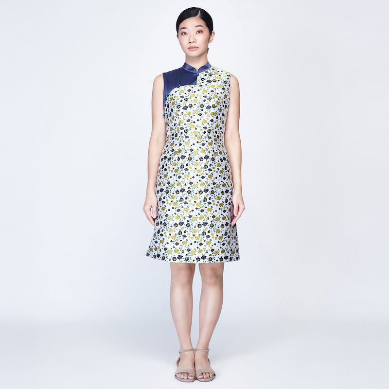 KHOON HOOI x CULTIVATION Brocade with Satin Fit and Flare Dress (Blue) | Isetan KL Online Store