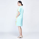 KHOON HOOI x CULTIVATION Floral Print with Checks Shift Dress (Blue) | Isetan KL Online Store