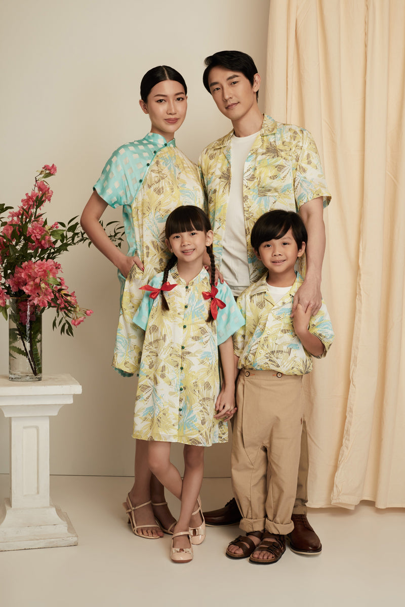KHOON HOOI x CULTIVATION Girls Checks and Floral A-line Dress with Raglan Sleeves (Blue) | Isetan KL Online Store