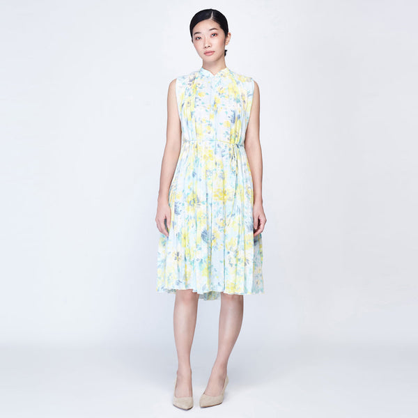 KHOON HOOI x CULTIVATION Pleated Trapeze Dress with Waist Tie (Yellow) | Isetan KL Online Store
