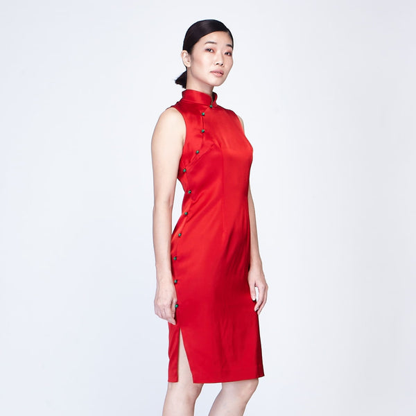 KHOON HOOI x CULTIVATION Satin Fitted Qipao with Side Slits | Isetan KL Online Store
