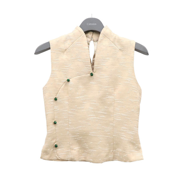KHOON HOOI x CULTIVATION Textured Fitted Top with High Collar (Beige) | Isetan KL Online Store