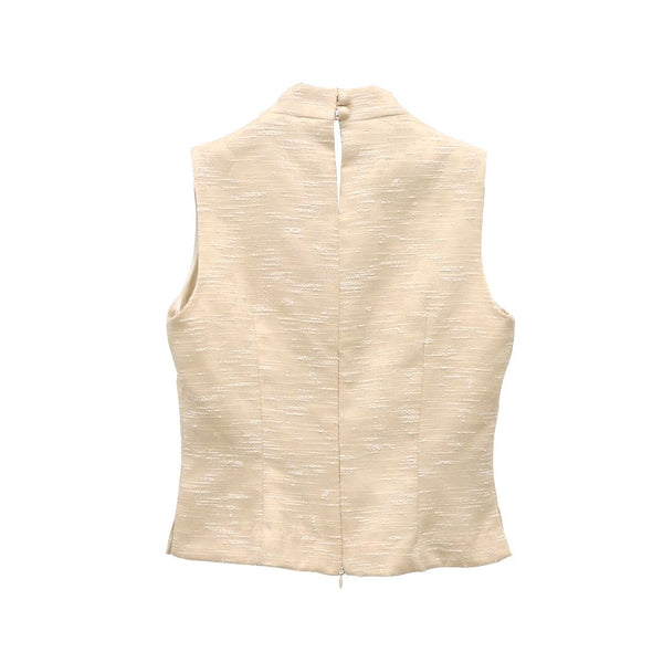 KHOON HOOI x CULTIVATION Textured Fitted Top with High Collar (Beige) | Isetan KL Online Store