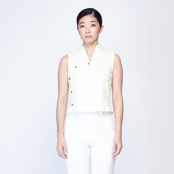 KHOON HOOI x CULTIVATION Textured Fitted Top with High Collar (Yellow) | Isetan KL Online Store