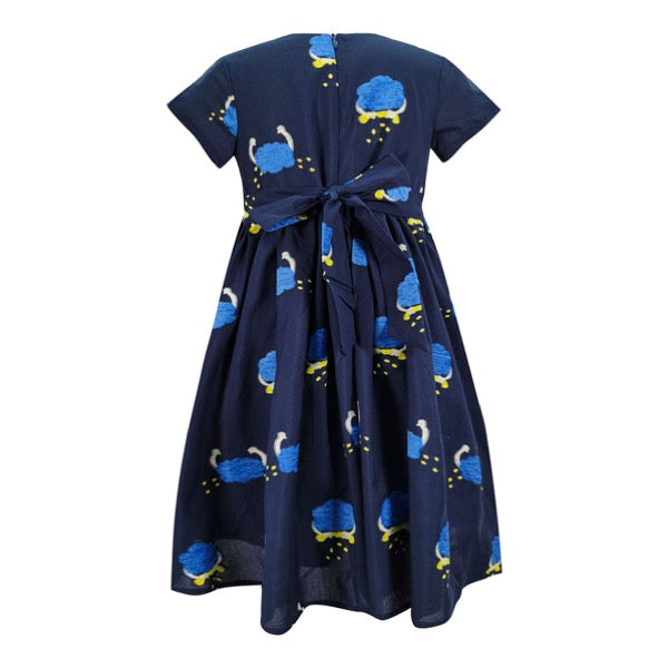 MINI PINK GIRLS HAPPY CLOUDS NAVY COTTON EMBROIDERY SHORT SLEEVE DRESS | Isetan KL Online Store