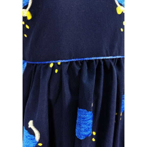 MINI PINK GIRLS HAPPY CLOUDS NAVY COTTON EMBROIDERY SHORT SLEEVE DRESS | Isetan KL Online Store