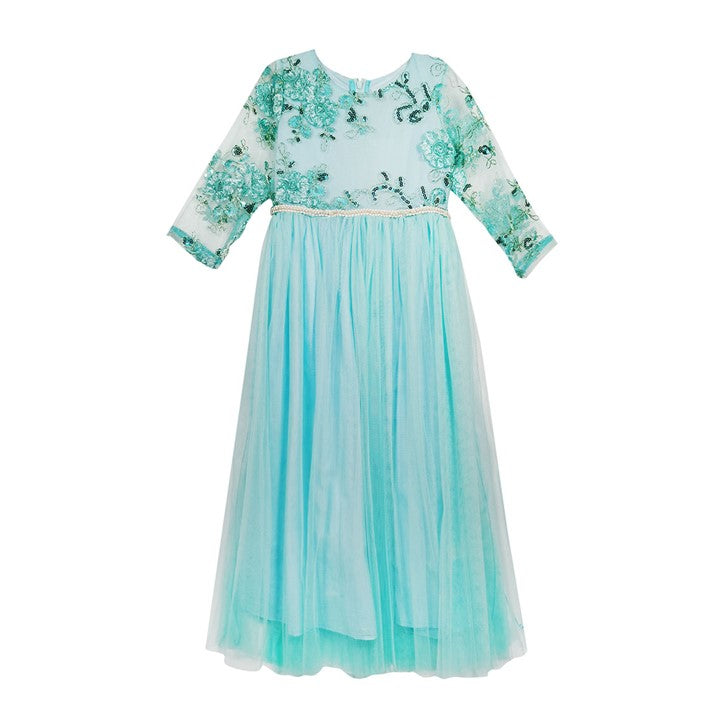 MINI PINK Mini Pink Girl Turquoise Sequin Tulle Party Long Maxi Dress | Isetan KL Online Store