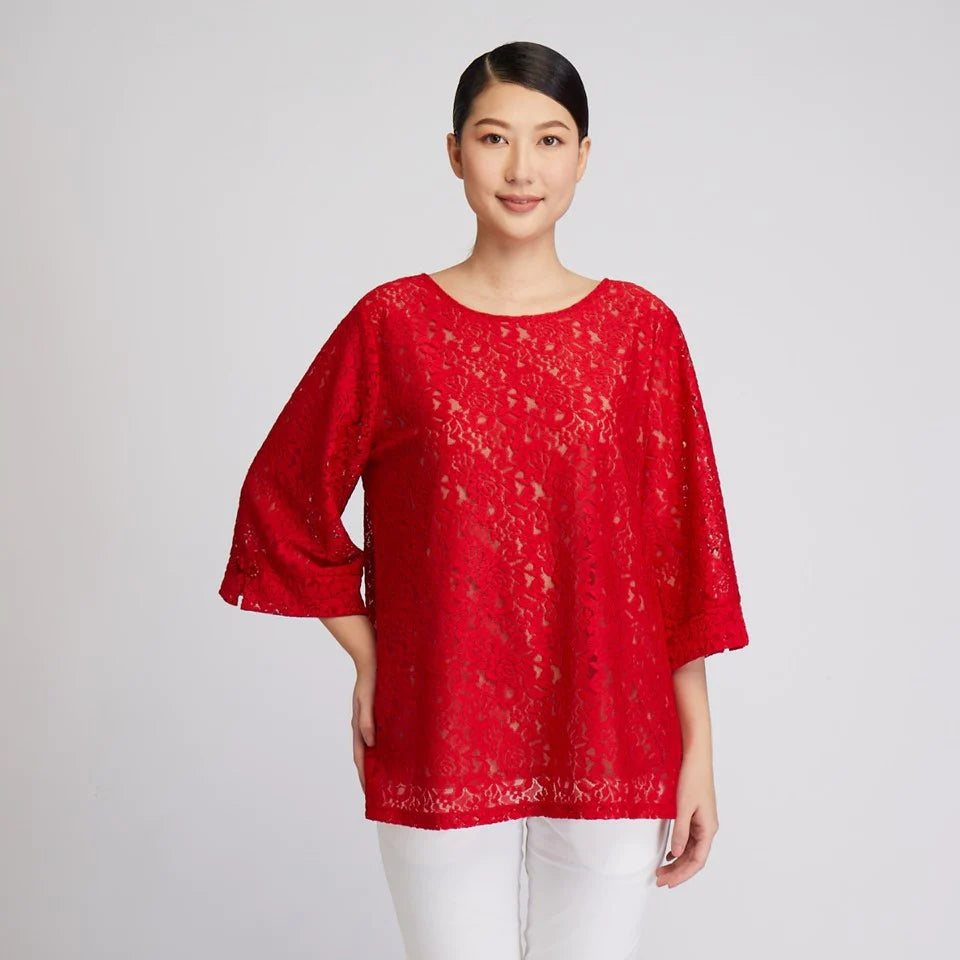TOTAL WOMEN A Line Lace Blouse (Red) | Isetan KL Online Store