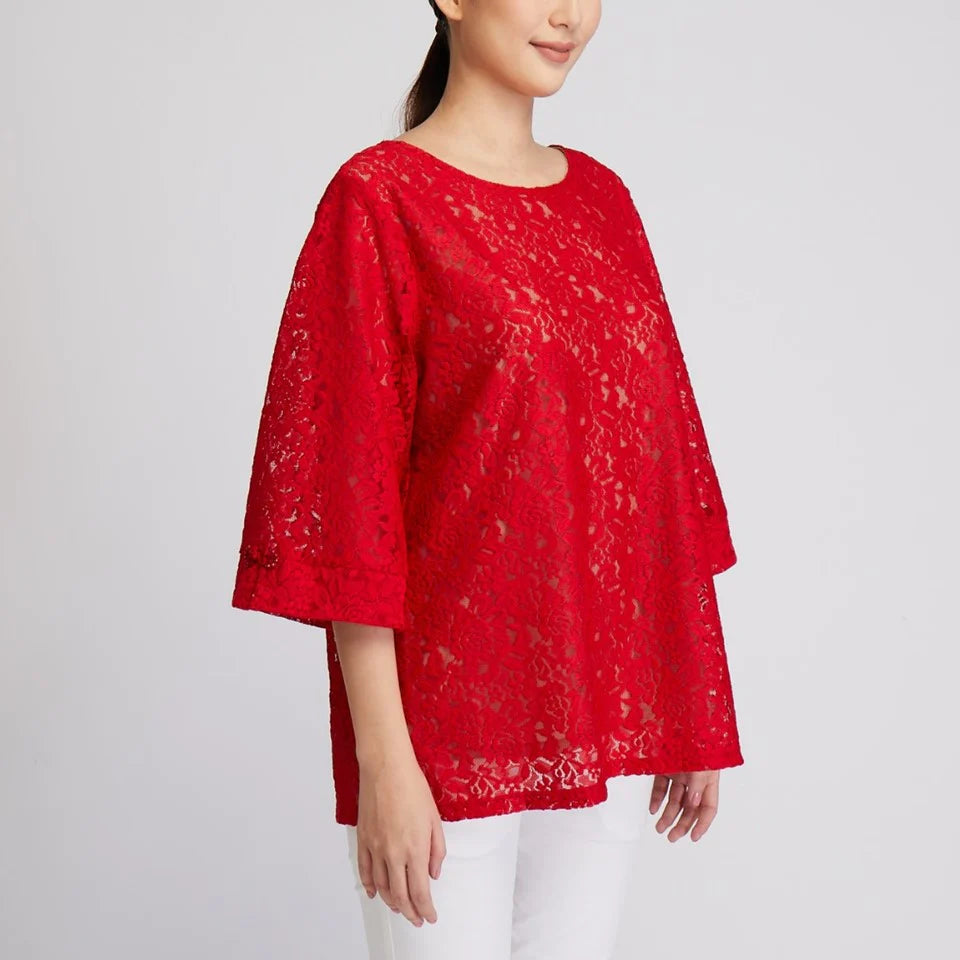 TOTAL WOMEN A Line Lace Blouse (Red) | Isetan KL Online Store
