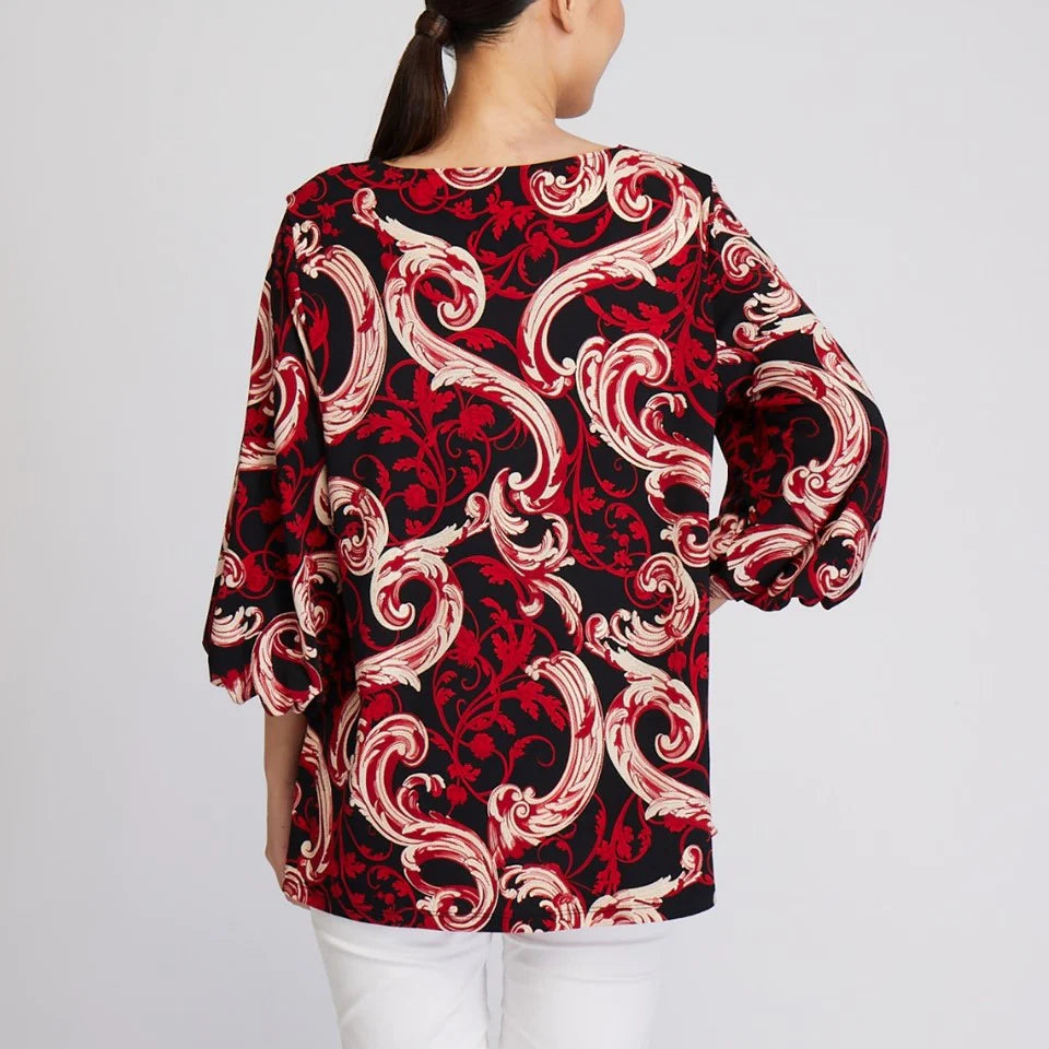 TOTAL WOMEN Printed A Line Blouse (Black Red) | Isetan KL Online Store