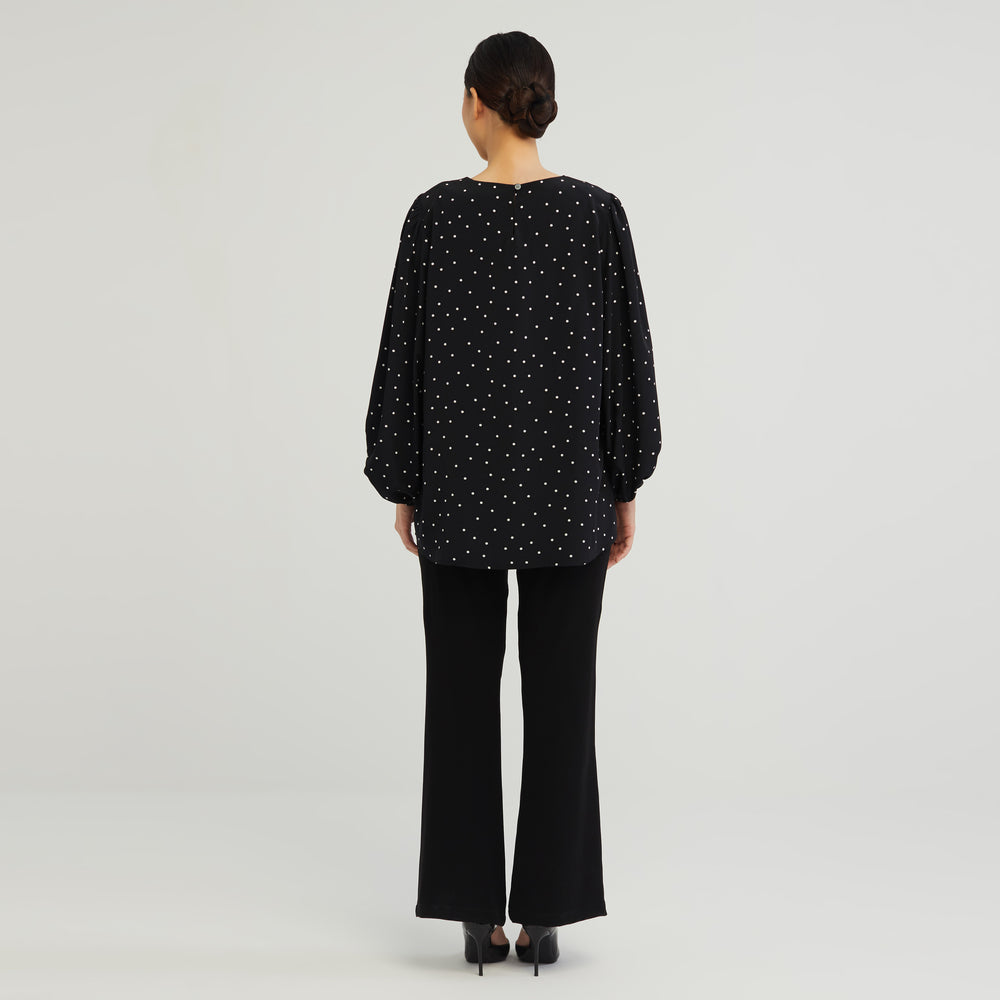 TOTAL WOMEN Printed A-Line Blouse with Puff Sleeve (Polka dot Black) | Isetan KL Online Store
